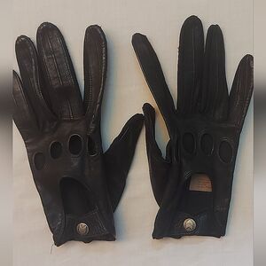 Isotoner Black Leather Men's Unisex Driving Gloves Wrist Length